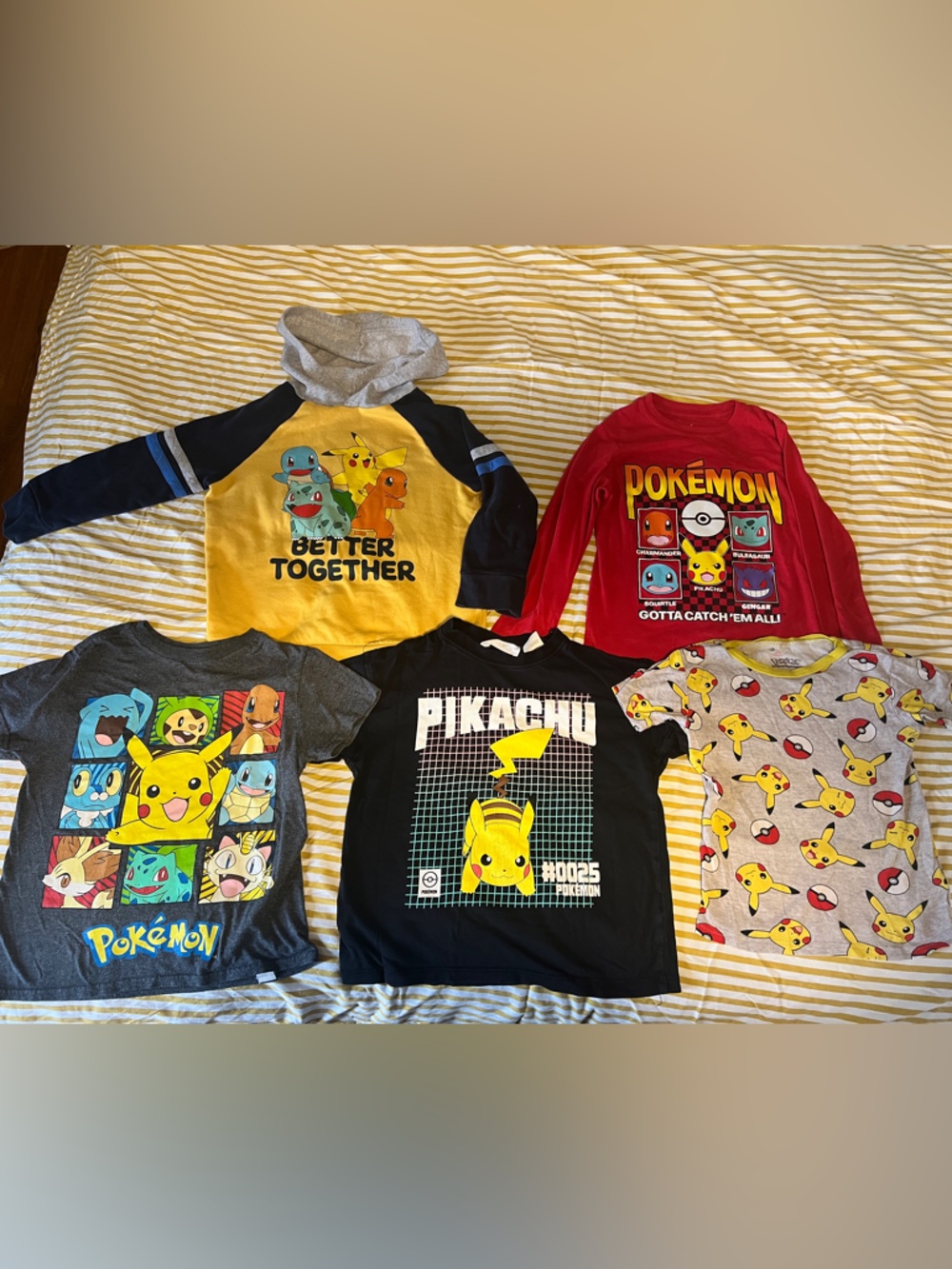 Pokémon 5 item LOT kids size 6 / XS Pikachu tees sweatshirt long sleeve boys fun